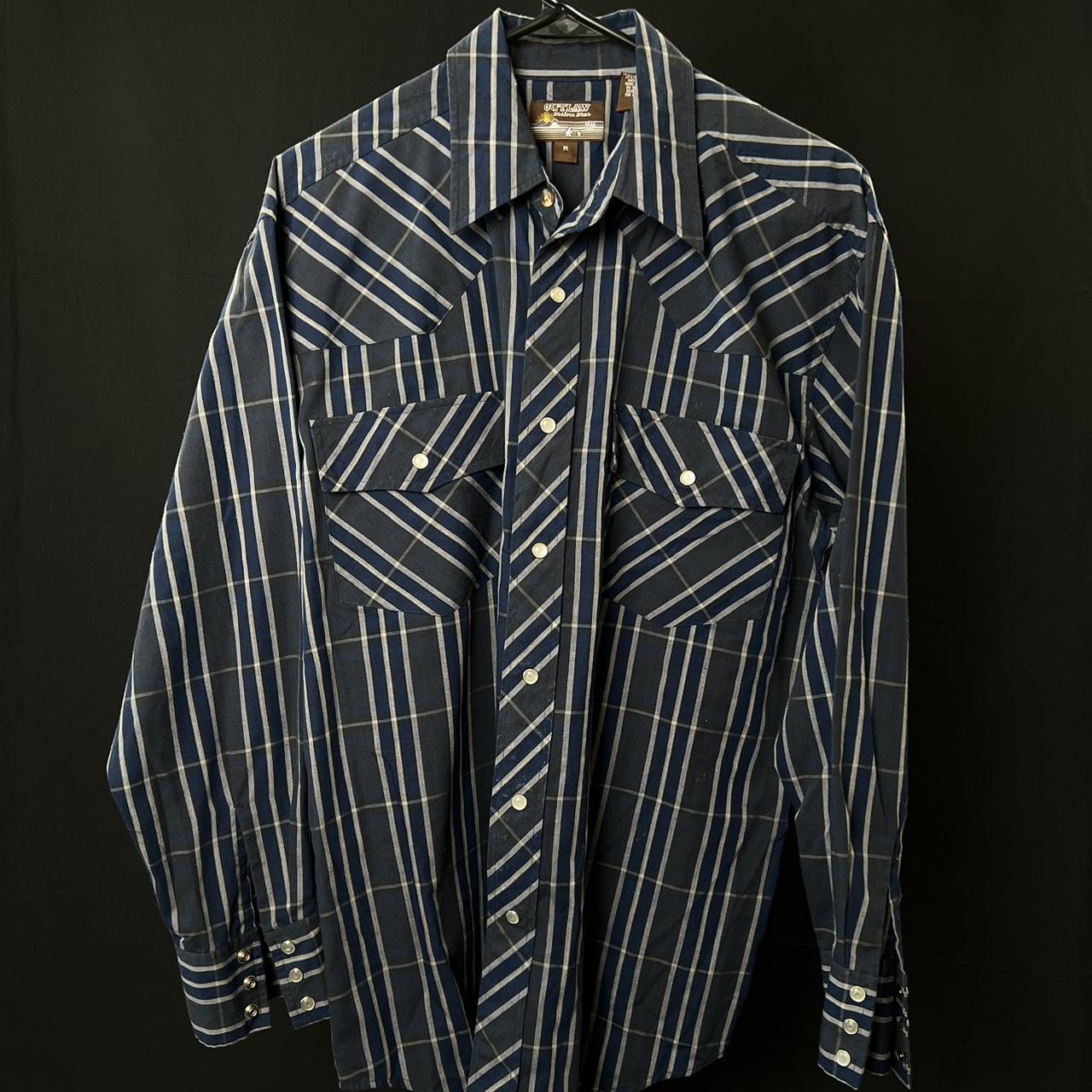 Blue plaid Pearl snap shirt with a western shirt