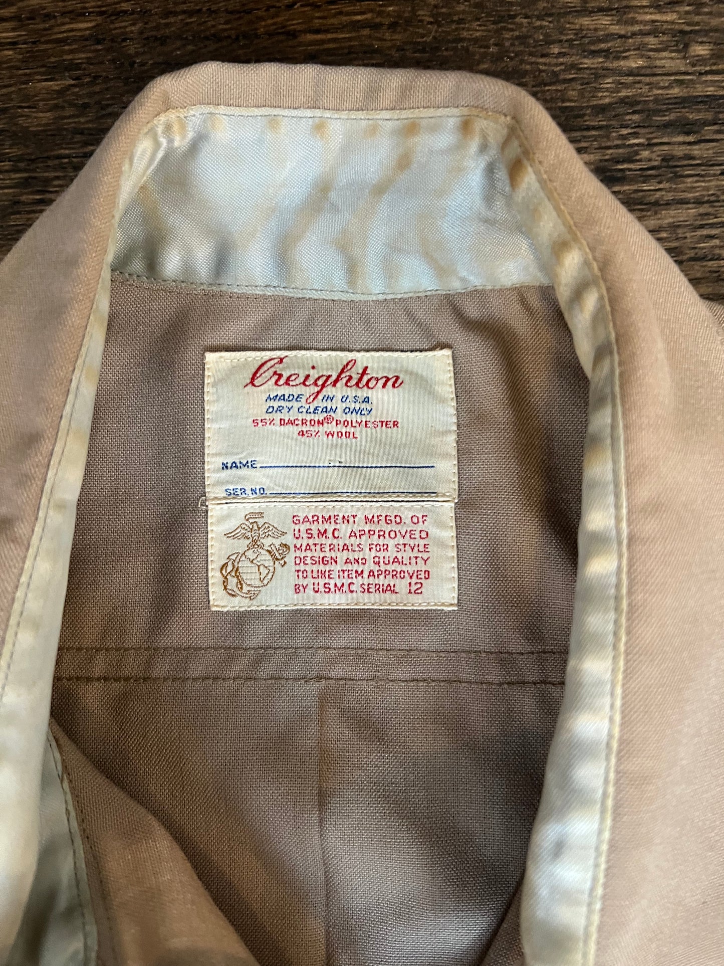 1960s Creighton USMC Dacron Wool Blend Vintage Military Shirt