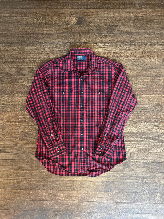 Vintage Ralph Lauren Polo Classic Western Vintage Pearl Snap Red Plaid Shirt