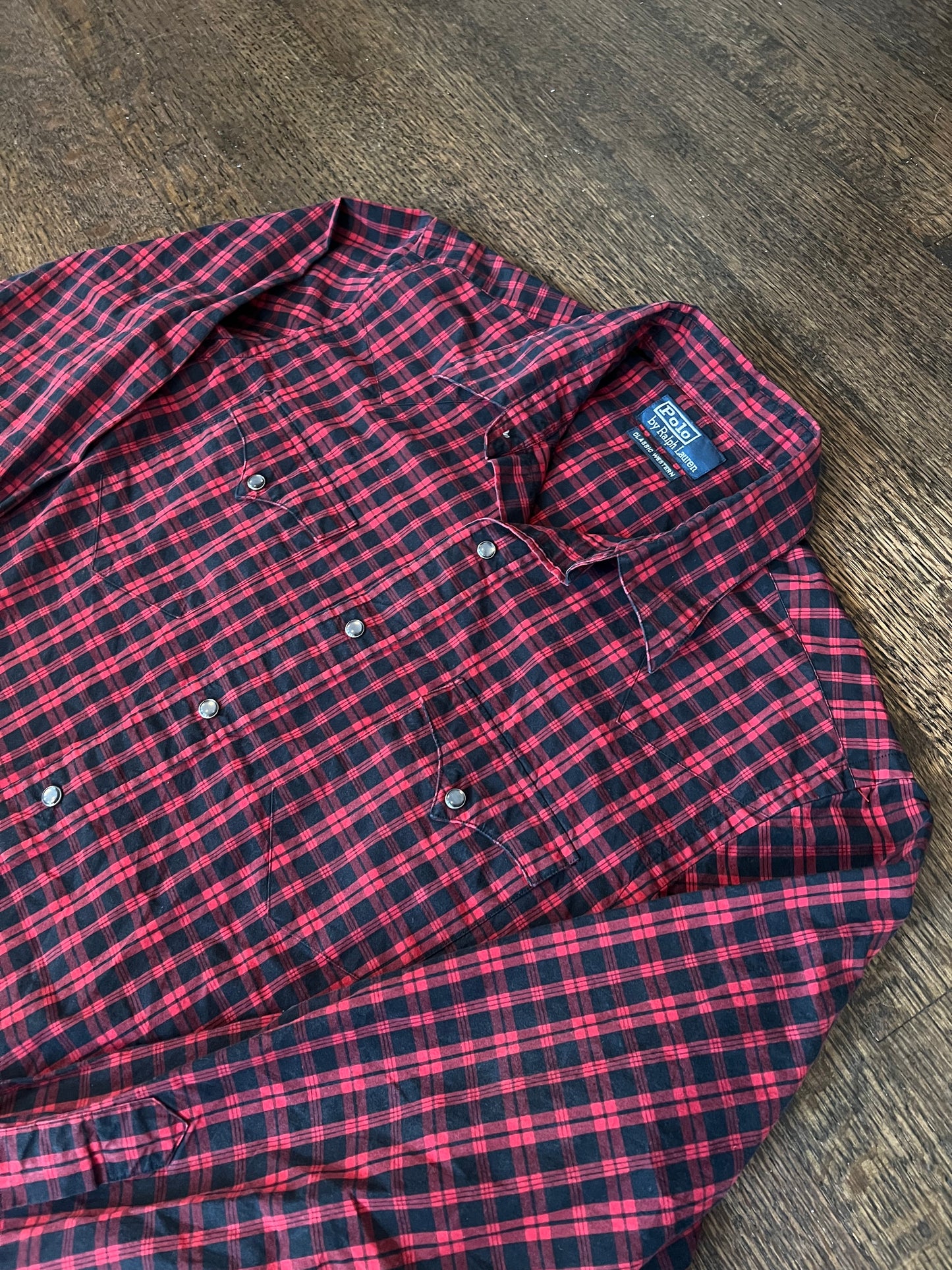 Vintage Ralph Lauren Polo Classic Western Vintage Pearl Snap Red Plaid Shirt