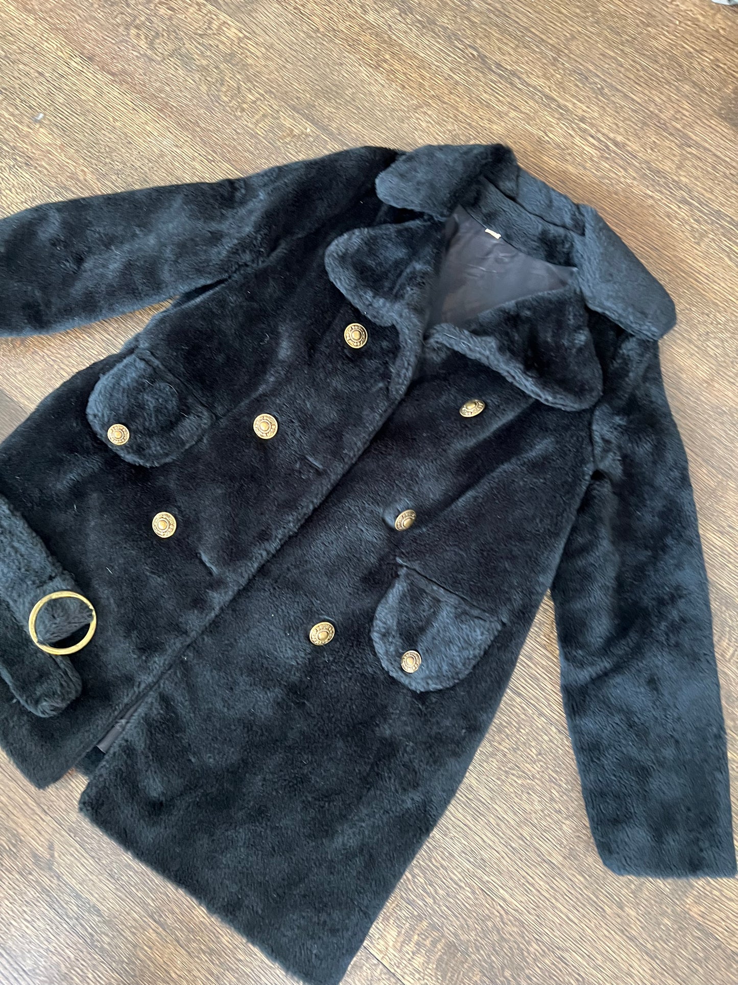 1980s Faux Fur Vintage Double Breasted Vintage Fur Coat